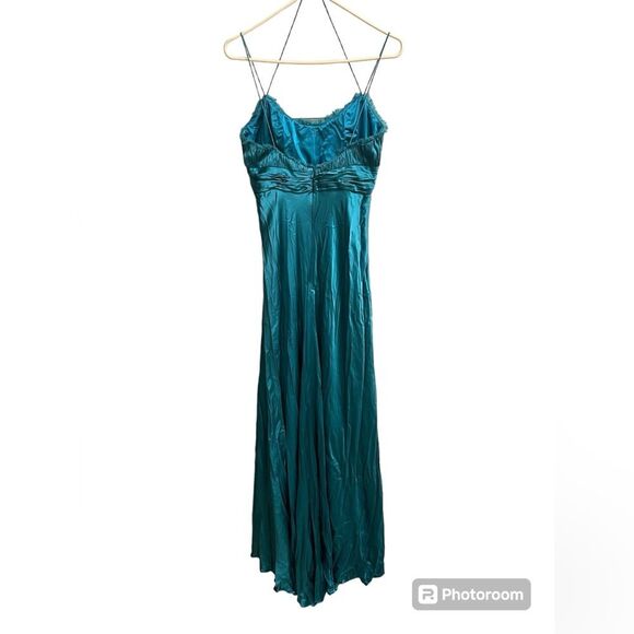 NWT Y2K Badgley Mischka 100% Silk Teal Embellished Halter Long Gown Dress SZ 6 - Picture 2 of 9